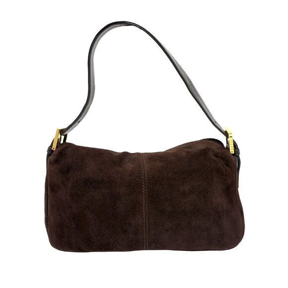 FENDI Vintage FF Logo Shoulder Bag Crossbody Brown Gold Suede Leather [106214] - Picture 6 of 14